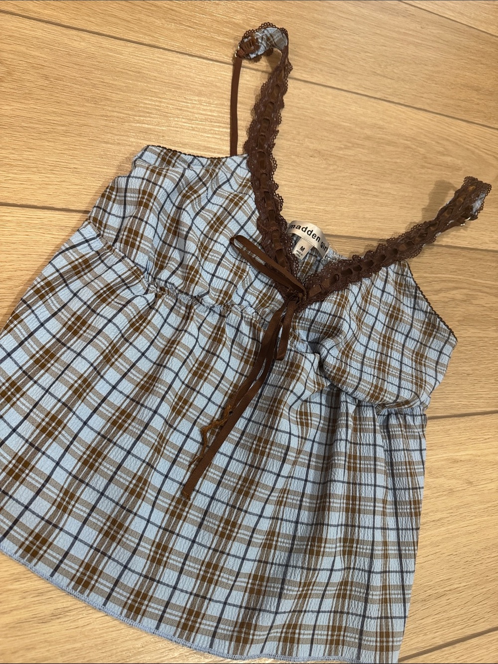 Madden Girl Y2K Plaid Babydoll Lace Trim Tank Top Sz M Trendy